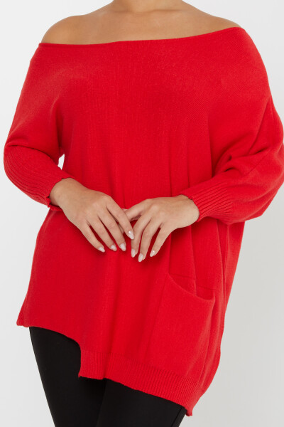 Pull en tricot à épaules dénudées rouge avec poches - 30237 | KAZEE (Lot de 3 M-L-XL) - 3