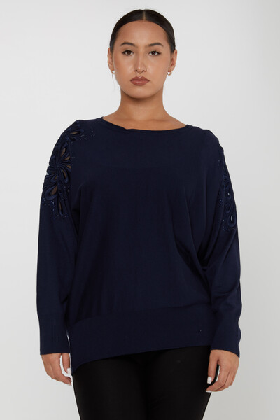 Pull en Maille avec Détail Épaule et Pierres Bleu Marine - 30931 | KAZEE (Lot de 4 M-L-XL-2XL) - 2