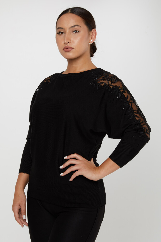 Tricots Pull Épaule Tulle À Motifs Détail Des Manches Noir - 30767 | KAZEE (Lot de 4 L-XL-2XL-3XL) - 1