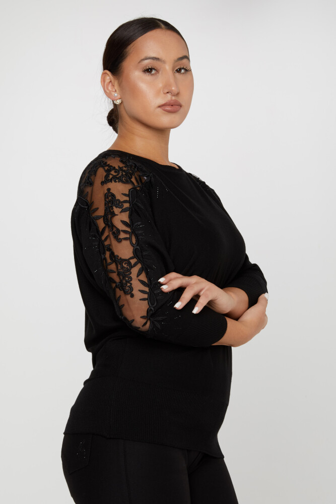 Tricots Pull Épaule Tulle À Motifs Détail Des Manches Noir - 30767 | KAZEE (Lot de 4 L-XL-2XL-3XL) - 2