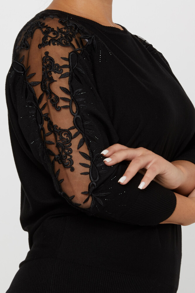 Tricots Pull Épaule Tulle À Motifs Détail Des Manches Noir - 30767 | KAZEE (Lot de 4 L-XL-2XL-3XL) - 3