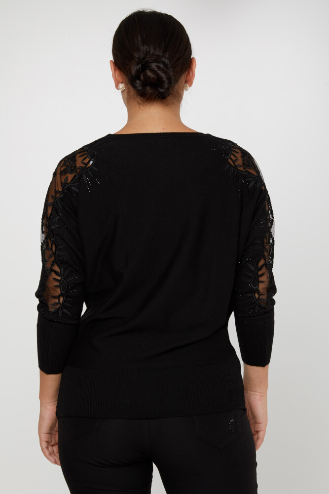 Tricots Pull Épaule Tulle À Motifs Détail Des Manches Noir - 30767 | KAZEE (Lot de 4 L-XL-2XL-3XL) - 5