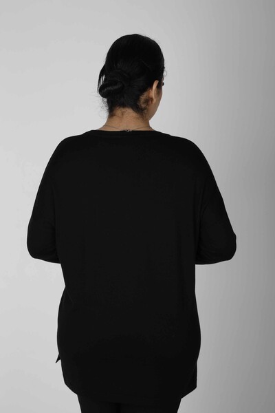 Pull En Maille Fente Pierre Brodée Noir - 30220 | KAZEE (Lot de 4 L-XL-2XL-3XL) - 5