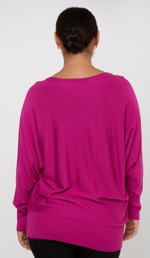 Pull en Maille Manches Chauve-Souris Pierre Brodée Fuchsia - 30675 | KAZEE (Lot de 4 L-XL-2XL-3XL) - 5