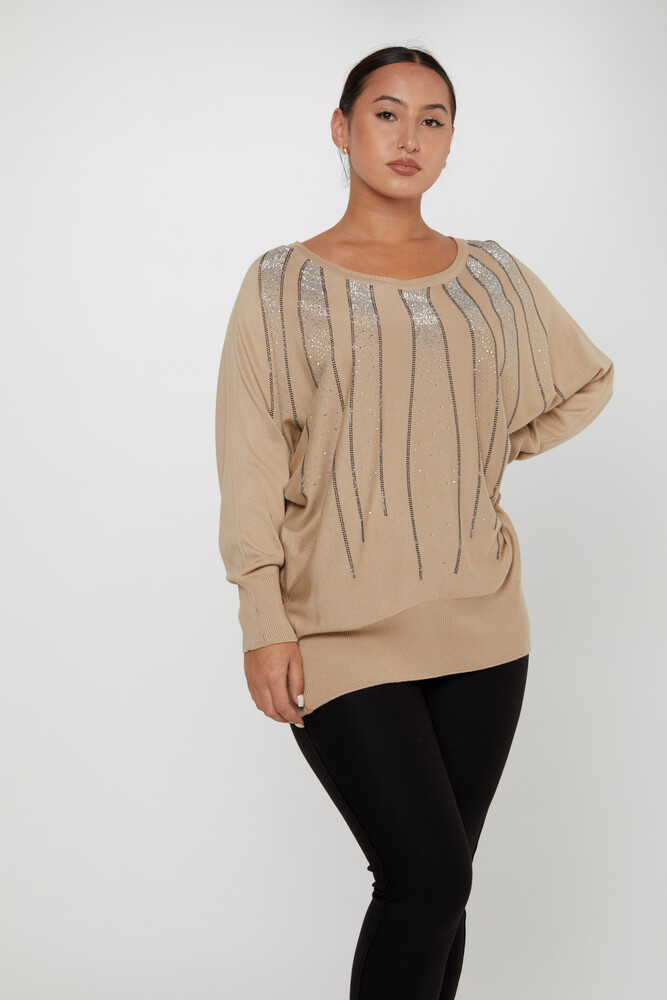 Pull en tricot manches chauve-souris vison brodé de pierre - 30675 | KAZEE (Lot de 4 L-XL-2XL-3XL) - 2