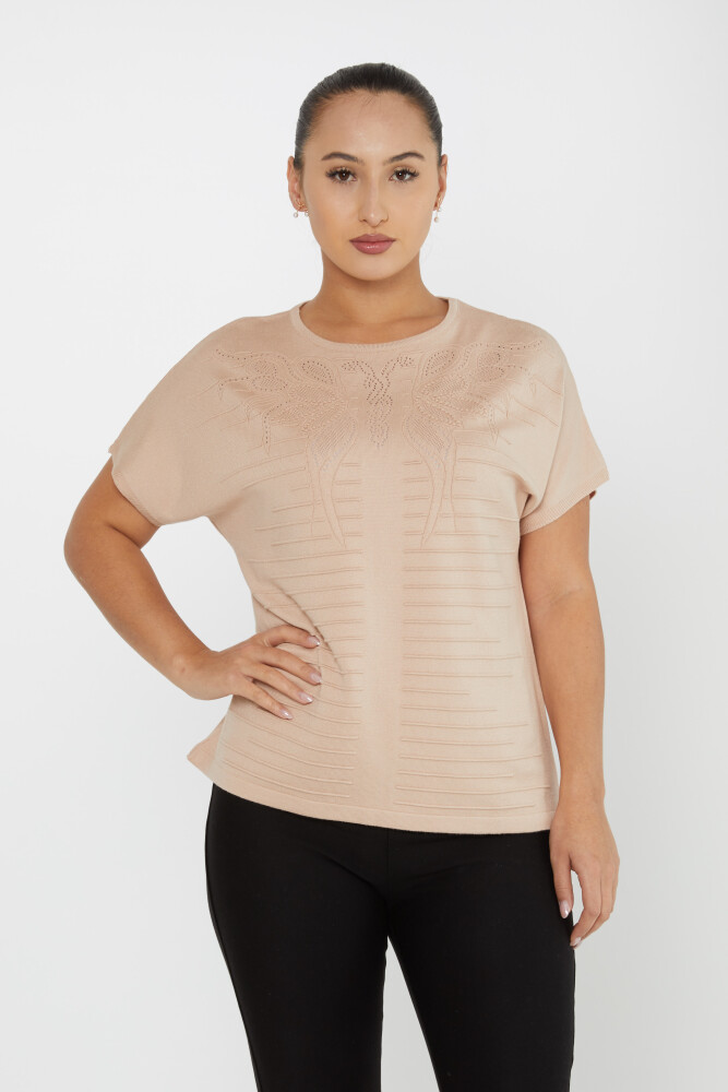 Pull en tricot à manches courtes et col rond Beige - 30870 | KAZEE (Lot de 3 L-XL-2XL) - 1