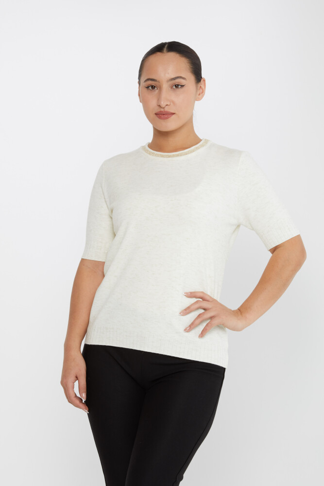 Pull En Maille Manches Courtes Glitter Détaillé Ecru - 31611 | KAZEE (Lot de 3 S-M-L) - 1