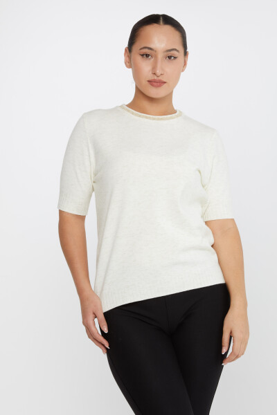 Pull En Maille Manches Courtes Glitter Détaillé Ecru - 31611 | KAZEE (Lot de 3 S-M-L) - 2