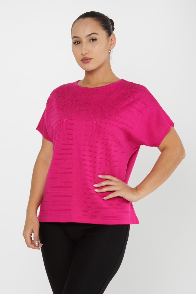 Pull en tricot à manches courtes et col rond Fuchsia - 30870 | KAZEE (Lot de 3 L-XL-2XL) - 1