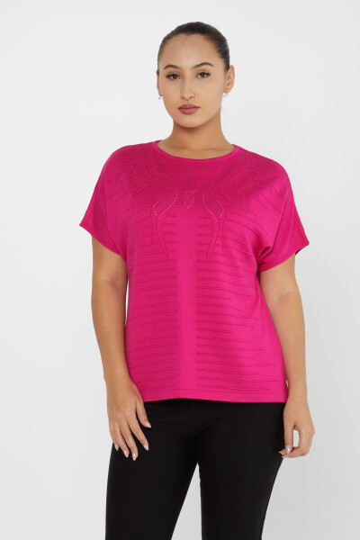 Pull en tricot à manches courtes et col rond Fuchsia - 30870 | KAZEE (Lot de 3 L-XL-2XL) - 2