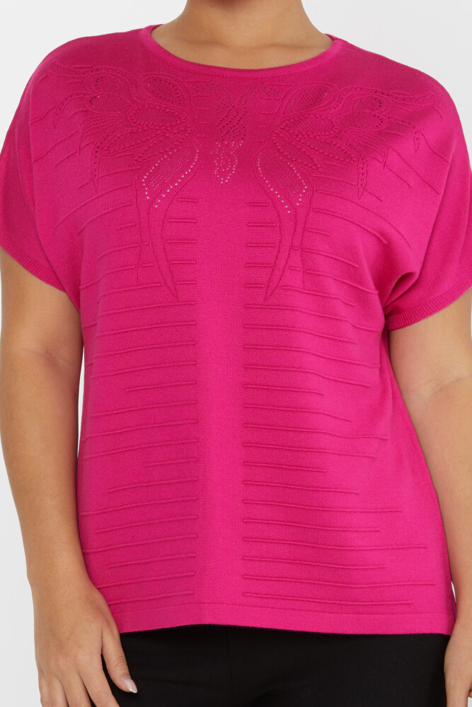 Pull en tricot à manches courtes et col rond Fuchsia - 30870 | KAZEE (Lot de 3 L-XL-2XL) - 3