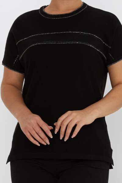 Pull en tricot à manches courtes brodé de pierre noir - 30349 | KAZEE (Lot de 4 L-XL-2XL-3XL) - 3