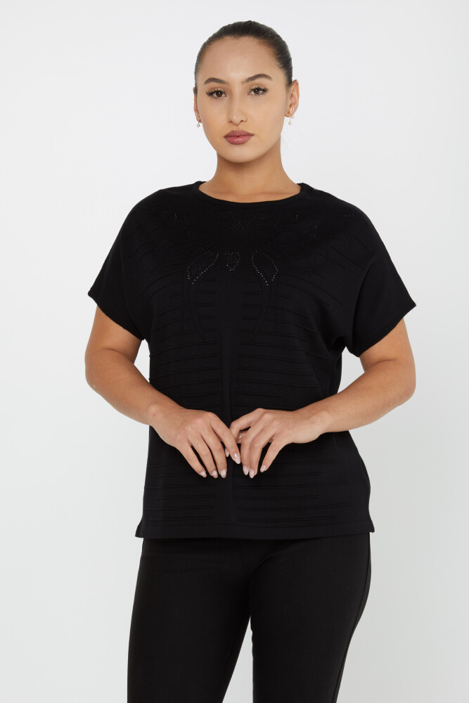 Pull en tricot à manches courtes et col rond Noir - 30870 | KAZEE (Lot de 3 L-XL-2XL) - 1