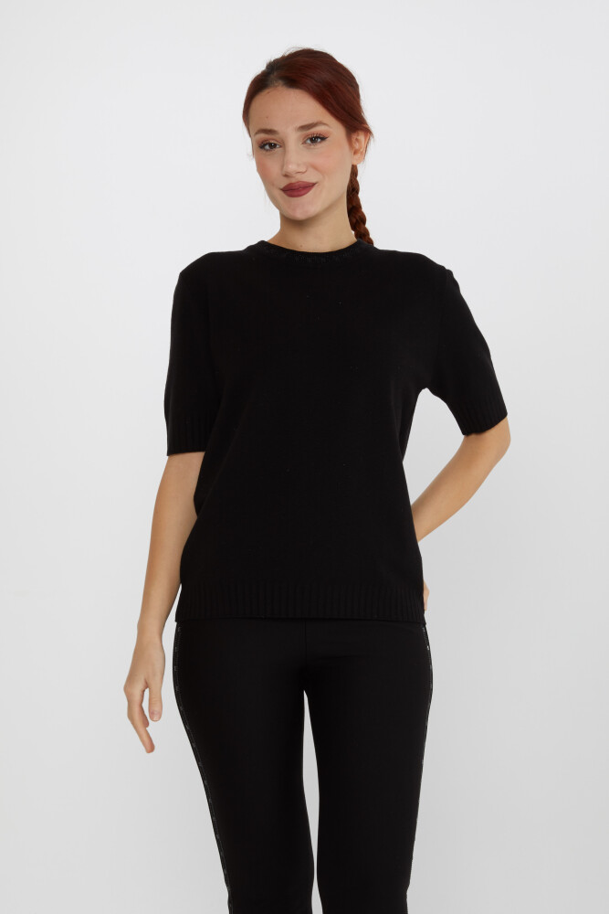 Pull en tricot à manches courtes noir avec détail pailleté - 31611 | KAZEE (Lot de 3 S-M-L) - 1