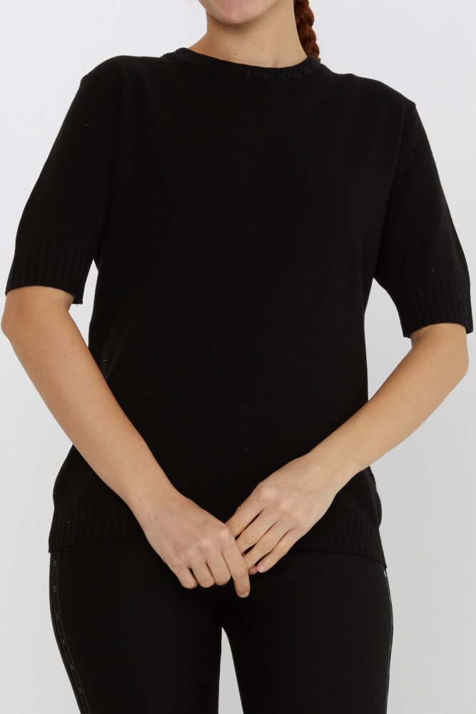 Pull en tricot à manches courtes noir avec détail pailleté - 31611 | KAZEE (Lot de 3 S-M-L) - 2