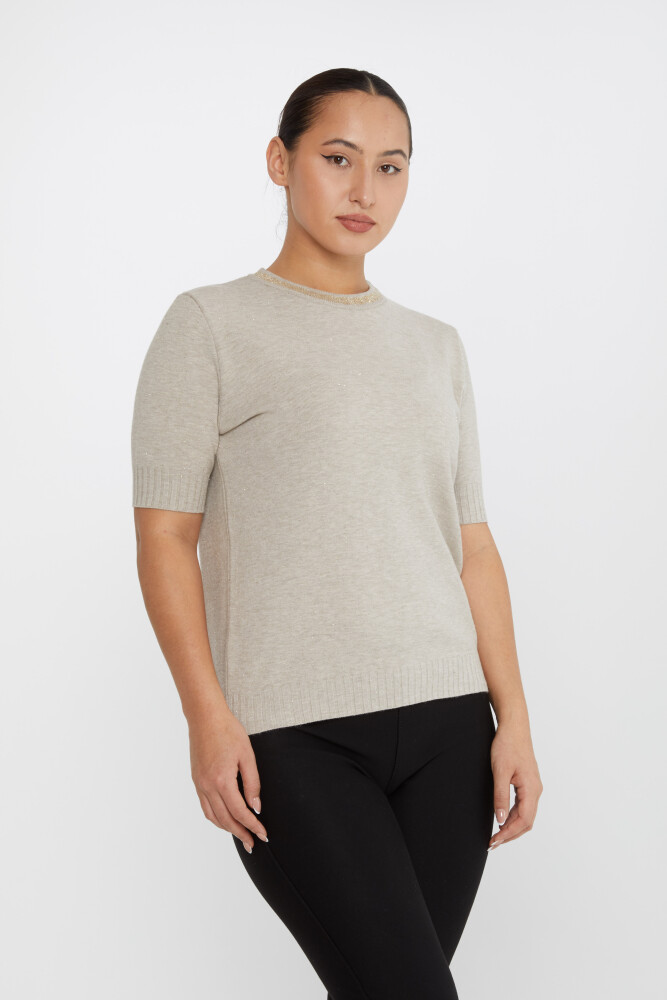 Pull en tricot à manches courtes en vison avec détails pailletés - 31611 | KAZEE (Lot de 3 S-M-L) - 1