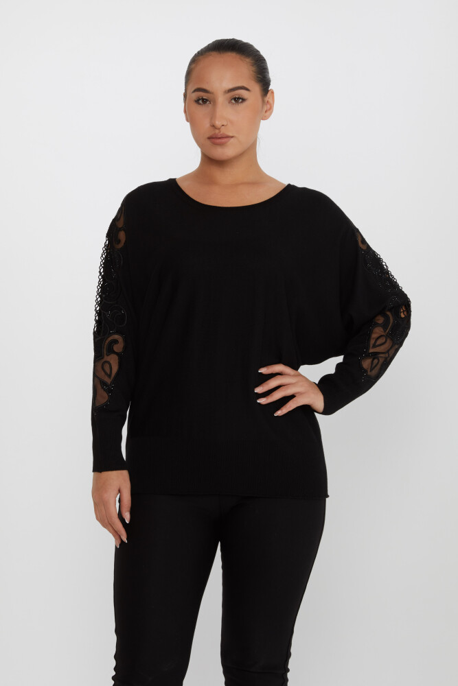 Tricots Chandail Manches Pierre Brodée Ras Du Cou Noir - 30752 | KAZEE (Lot de 4 L-XL-2XL-3XL) - 1