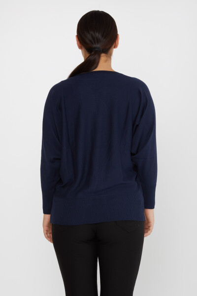 Pull en Maille Pierre Brodée Manches Longues Bleu Marine - 30227 | KAZEE (Lot de 4 M-L-XL-2XL) - 5