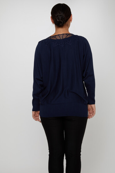 Pull en Maille avec Détail de Tulle Brodé de Pierre Bleu Marine - 31227 | KAZEE (Lot de 3 L-XL-2XL) - 5