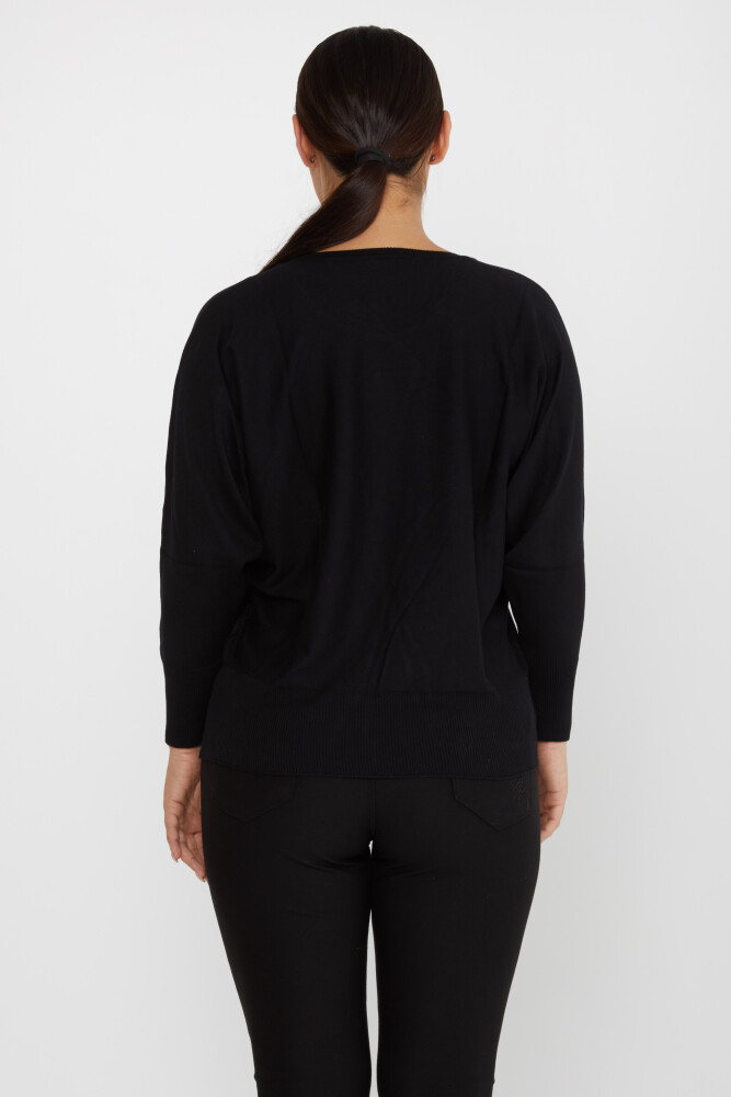 Pull en tricot pierre brodée à manches longues noir - 30227 | KAZEE (Lot de 4 M-L-XL-2XL) - 6