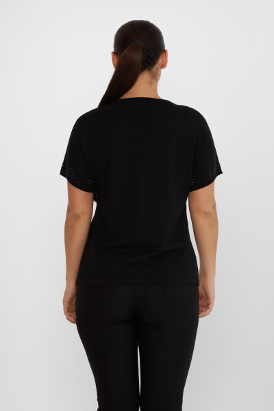 Pull en Maille Pierre Brodée Manches Courtes Noir - 30761 | KAZEE (Lot de 4 L-XL-2XL-3XL) - 5