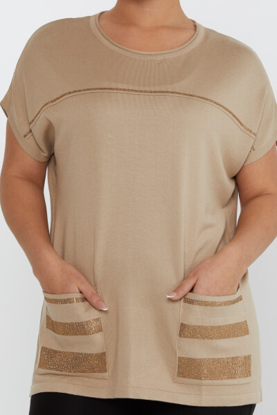 Tricots Poche Pull Pierre Détaillée Brodée Beige - 30765 | KAZEE (Lot de 4 L-XL-2XL-3XL) - 3