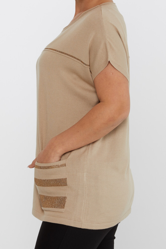 Tricots Poche Pull Pierre Détaillée Brodée Beige - 30765 | KAZEE (Lot de 4 L-XL-2XL-3XL) - 4