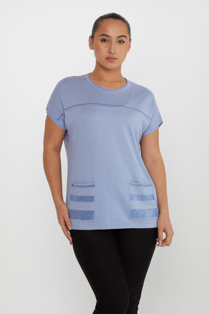 Tricots Poche Pull Pierre Détaillée Brodée Bleu - 30765 | KAZEE (Lot de 4 L-XL-2XL-3XL) - 1