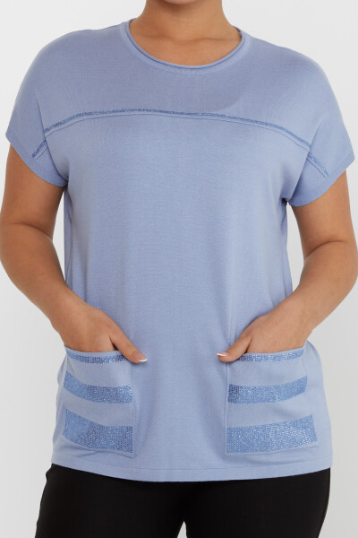 Tricots Poche Pull Pierre Détaillée Brodée Bleu - 30765 | KAZEE (Lot de 4 L-XL-2XL-3XL) - 3