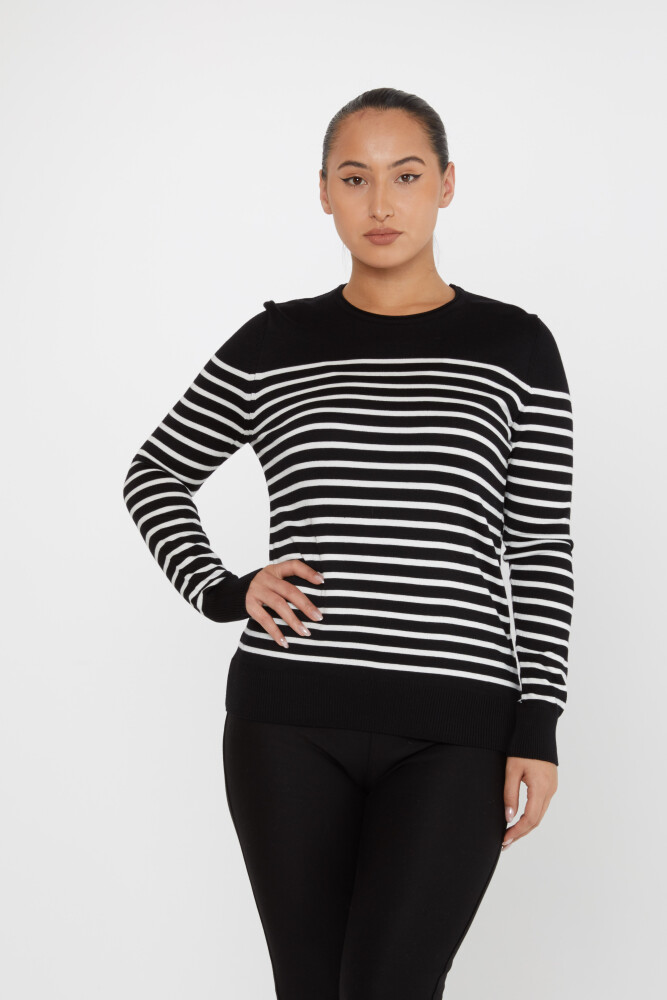 Pull en tricot rayé bicolore à manches longues noir - 30898 | KAZEE (Lot de 4 M-L-XL-2XL) - 1