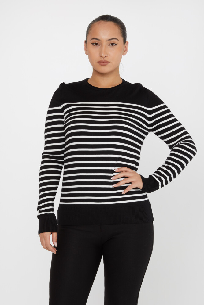 Pull en tricot rayé bicolore à manches longues noir - 30898 | KAZEE (Lot de 4 M-L-XL-2XL) - 2