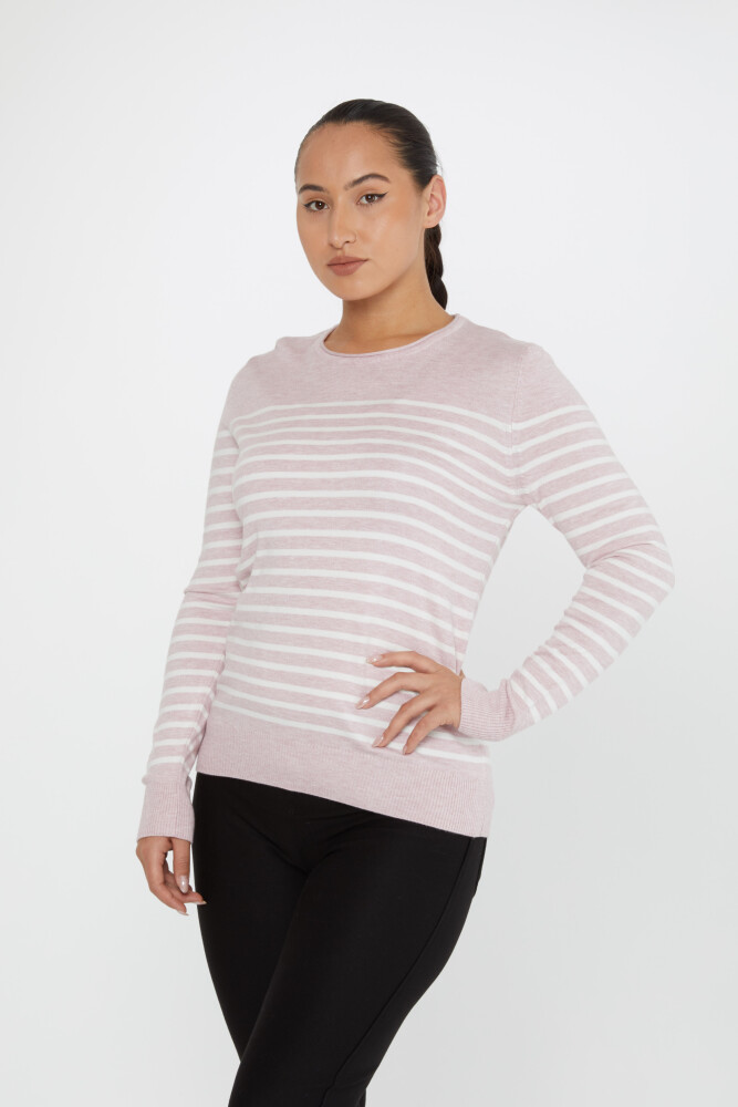 Pull en tricot rayé bicolore à manches longues poudre - 30898 | KAZEE (Lot de 4 M-L-XL-2XL) - 1