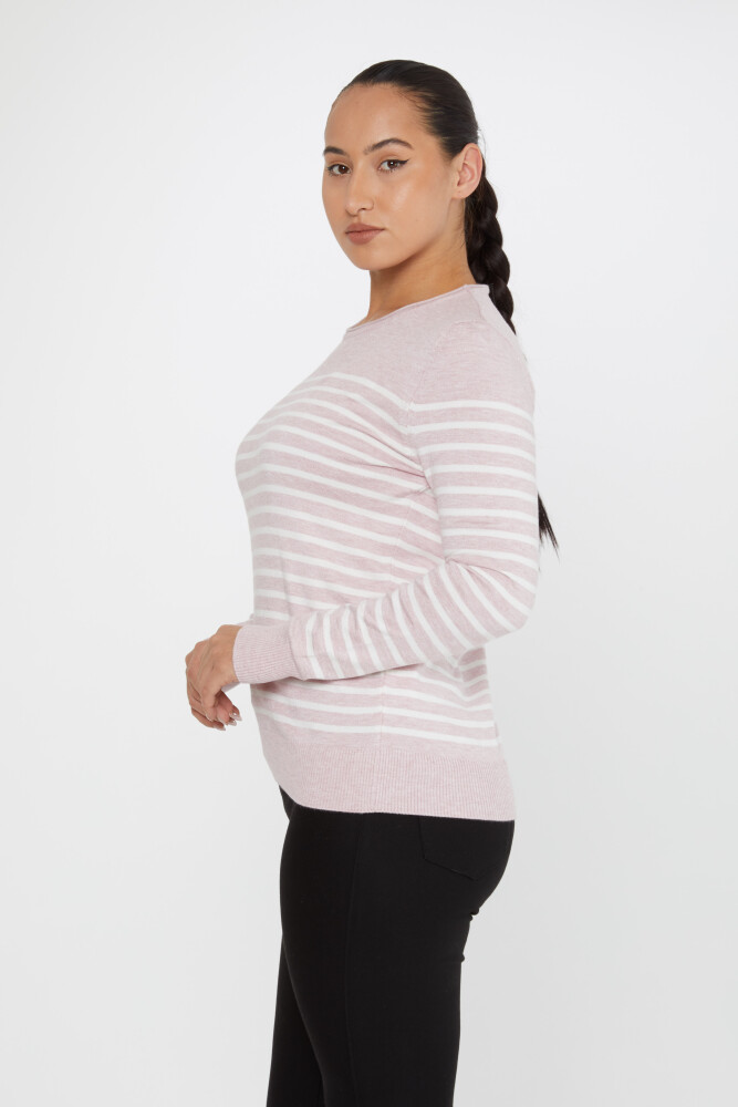 Pull en tricot rayé bicolore à manches longues poudre - 30898 | KAZEE (Lot de 4 M-L-XL-2XL) - 2