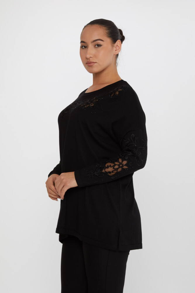 Pull en tricot avec broderie de pierres à manches longues noir - 30527 | KAZEE (Lot de 4 L-XL-2XL-3XL) - 2