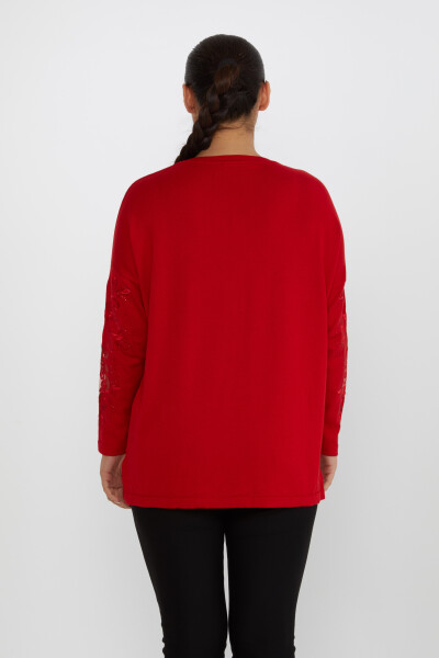 Pull en tricot avec broderie de pierres à manches longues rouge - 30527 | KAZEE (Lot de 4 L-XL-2XL-3XL) - 5