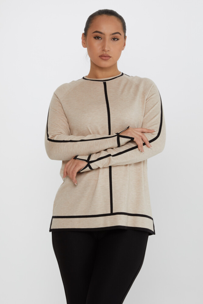 Pull en tricot avec détail fendu à manches longues Beige - 31675 | KAZEE (Lot de 2 M-L) - 1