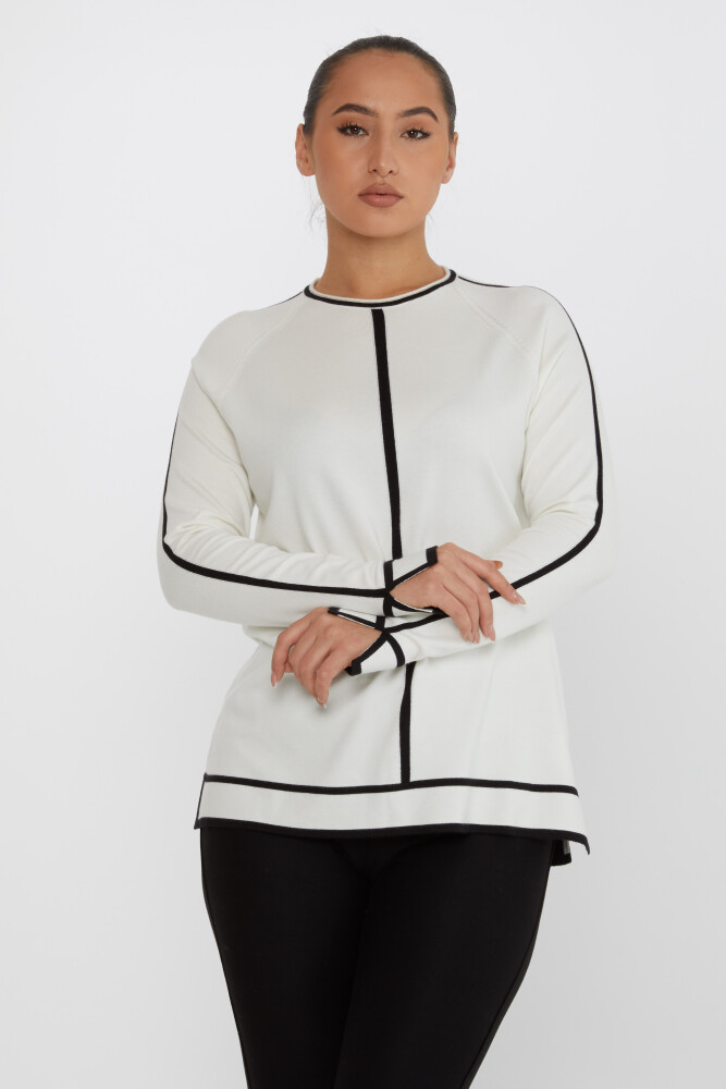 Pull En Maille Avec Détail Fente Manches Longues Ecru - 31675 | KAZEE (Lot de 2 M-L) - 1