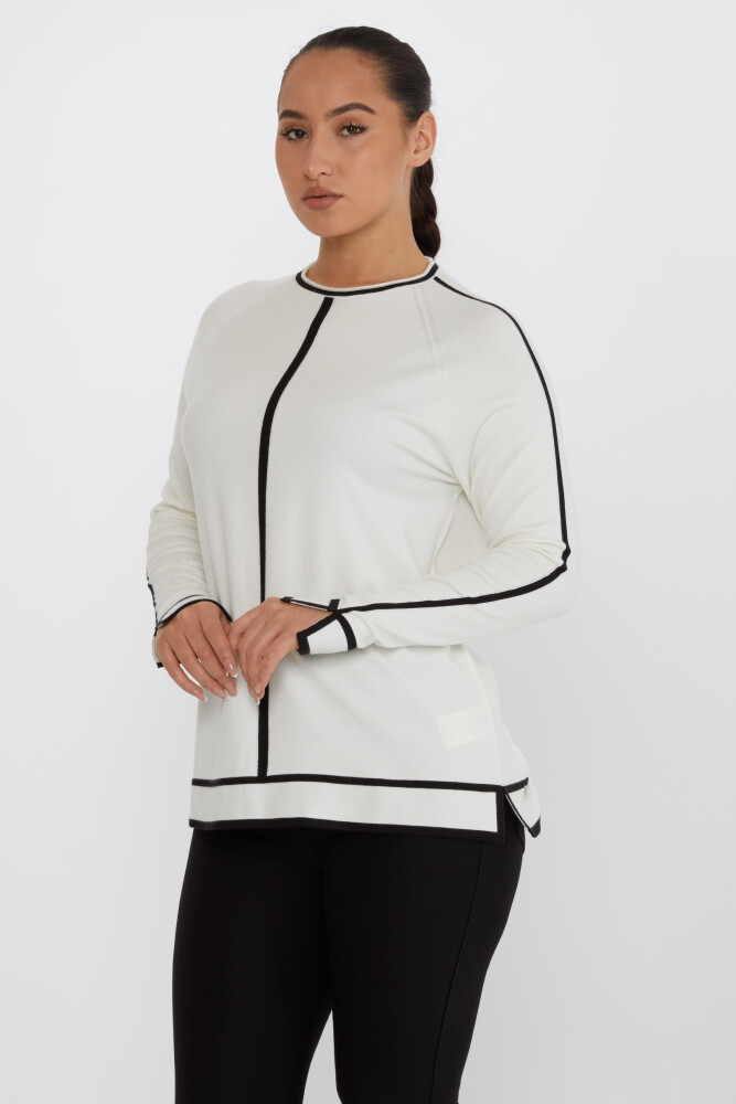 Pull En Maille Avec Détail Fente Manches Longues Ecru - 31675 | KAZEE (Lot de 2 M-L) - 2