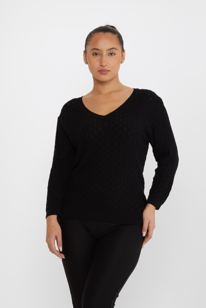 Tricotaj Pulover Auto-Model Decolteu în V Negru - 31247 | KAZEE (Set de 3 M-L-XL) - 2