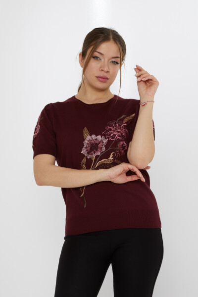 Tricotaj Pulover Floral Brodat Prune - 31725 | KAZEE (Set de 3 L-XL-2XL) 