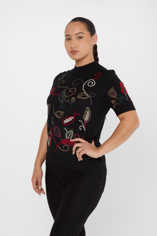 Tricotaj Pulover Broderie colorată Model american Negru - 15844 | KAZEE (Set de 4 L-XL-2XL-3XL) - 2