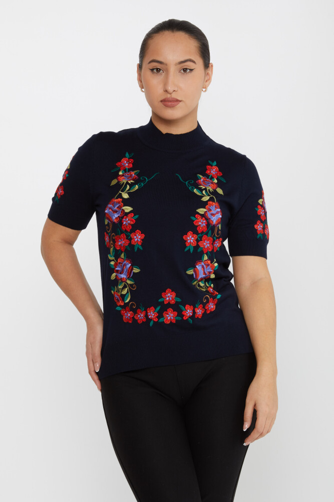 Triko Kazak Çiçek İşlemeli Lacivert - 15876 | KAZEE (4'lü Set L-XL-2XL-3XL) - 1