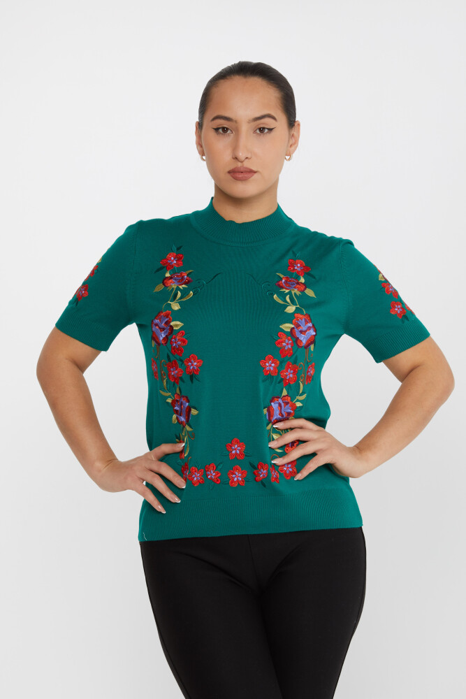 Triko Kazak Çiçek İşlemeli Yeşil - 15876 | KAZEE (4'lü Set L-XL-2XL-3XL) - 2