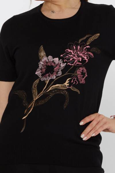 Triko Kazak Çiçek Nakışlı Siyah - 31725 | KAZEE (3'lü Set L-XL-2XL) - 3