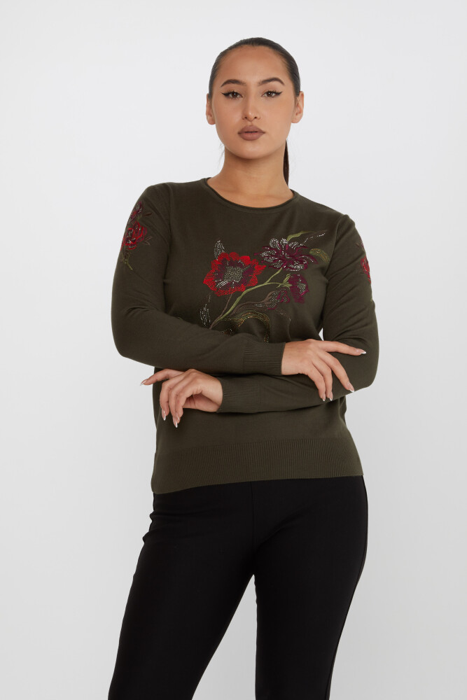 Triko Kazak Çiçek Nakışlı Vert - 31673 | KAZEE (3'lü Set L-XL-2XL) - 2