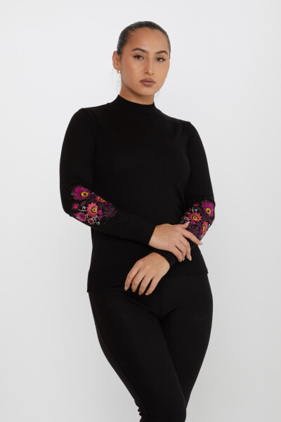 Triko Kazak Kolları Çiçek Nakış İşlemeli Siyah - 31269 | KAZEE (4'lü Set M-L-XL-2XL) - 1