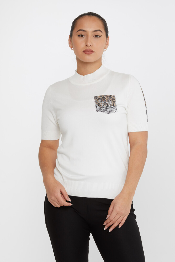 Triko Kazak Leopar Taş İşlemeli Ekru - 31623 | KAZEE (4'lü Set M-L-XL-2XL) - 1