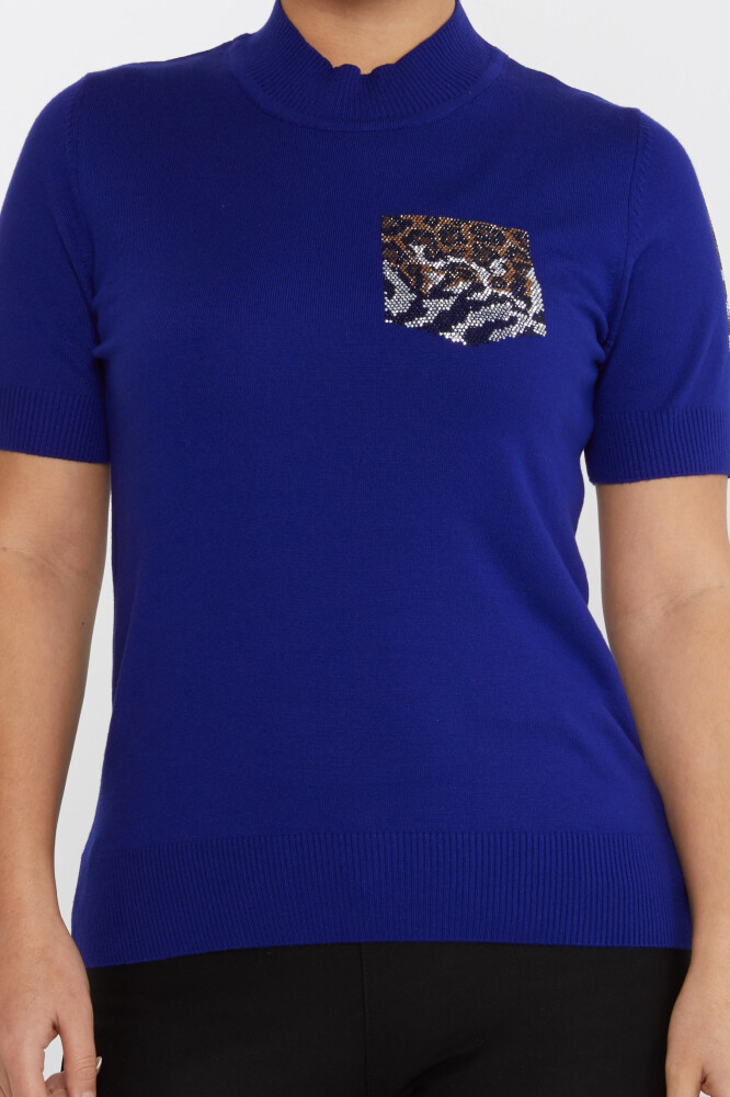 Triko Kazak Leopar Taş İşlemeli Saks - 31623 | KAZEE (4'lü Set M-L-XL-2XL) - 3