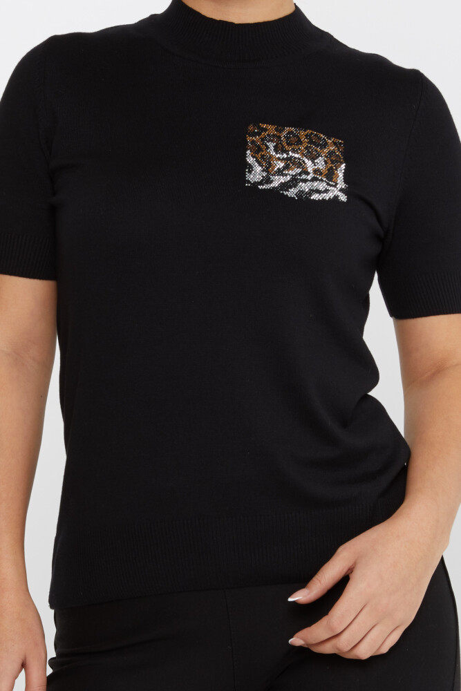 Triko Kazak Leopar Taş İşlemeli Siyah - 31623 | KAZEE (4'lü Set M-L-XL-2XL) - 3