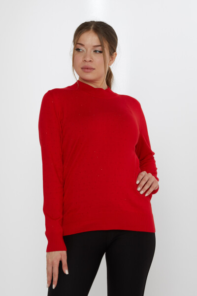 Triko Kazak Taş İşlemeli Kırmızı - 31513 | KAZEE (3'lü Set L-XL-2XL) - 2